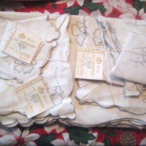 Vintage New Old Tablecloth & 8 Napkins Azure Portugal 70" X 88" Hand Embroidered
